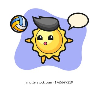 Sun cartoon is playing volleyball