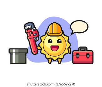 Sun cartoon as a plumber