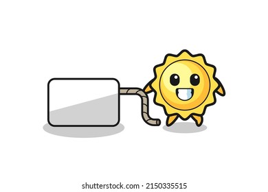 sun cartoon is pulling a banner , cute design