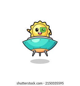 sun cartoon riding a future spaceship , cute design