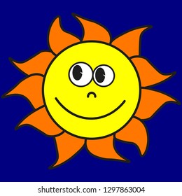 The sun in cartoon style. On color background, vector illustration