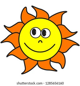 The sun in cartoon style. On white background, vector illustration