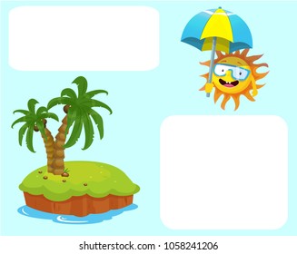 sun cartoon, vacation, umbrella