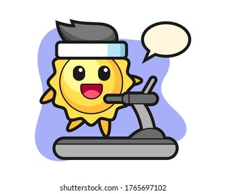 Sun cartoon walking on the treadmill