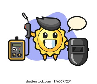 Sun cartoon as a welder