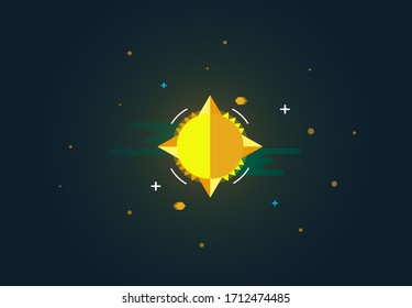 The sun is the center of our solar system that contains hot gas so that it can illuminate the entire planet, vector illustration, flat design of sun, using for wallpaper, banner, and background