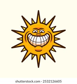 Sun Character with a Big Smile and Rays of Sunshine Cheerfulness Cheerful Cartoon Vector Illustration 