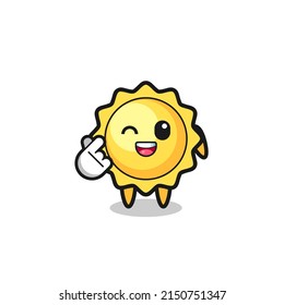 sun character doing Korean finger heart , cute design