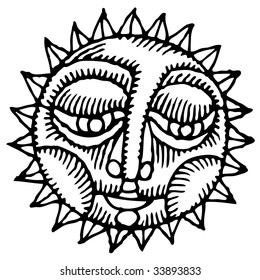 sun character face black and white