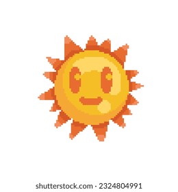 a sun character with smile emotion in pixel art style
