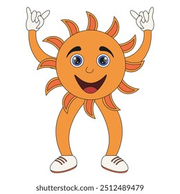 Sun character template design isolated transparent background. Groovy style sun. Vector weather element in trendy simple flat style. Editable stroke.