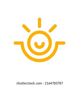 Sun Character, Yoga Line Logo. Happy Smiling Sun Icon. Positive Vector Symbol, Good Morning