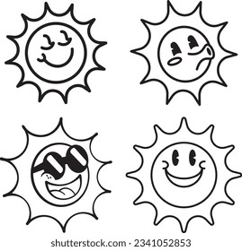 Sun Characters Outline Vector Illustration Set
