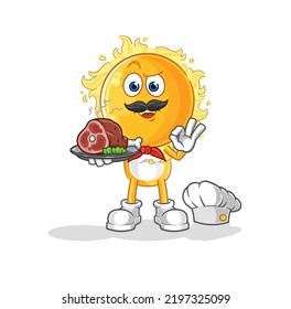 the sun chef with meat mascot. cartoon vector