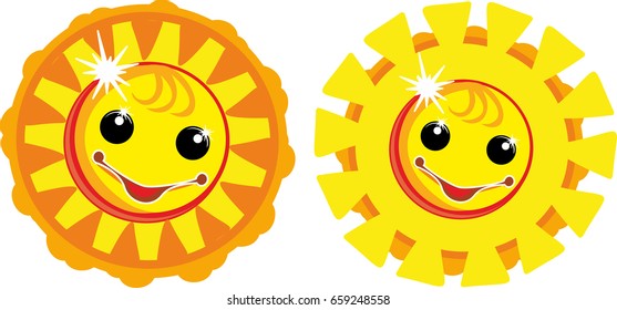 Sun. Child's sunshine.Baby pictures with cartoon characters. Funny, joyful, happy elements of children's design. Small, funny characters.