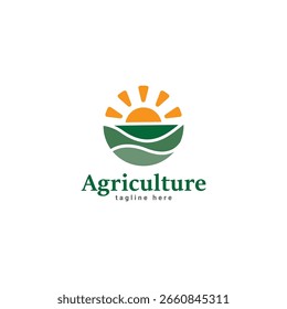 Diseño del logotipo de Sun Circle Farm Field, Cosecha de granja de verano