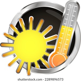 Sun in a circle and thermometer. Design of air conditioner and housing refrigeration