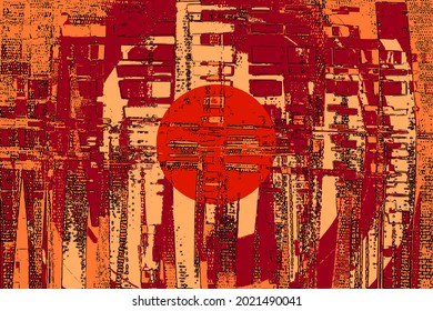 Sun, circles, paint strokes, artwork, painting on canvas. Dirty oil, acrylic painted art, red vector texture. Abstract grungy background, colored pattern