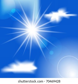 Sun and cirrus cloud on a blue sky. Vector .