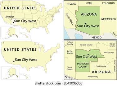 Sun City West Census-designated Place Location On USA, Arizona State And Maricopa County Map