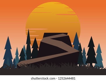 sun and cliff vector illustration 