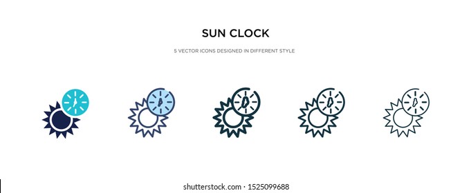 sun clock icon in different style vector illustration. two colored and black sun clock vector icons designed in filled, outline, line and stroke style can be used for web, mobile, ui