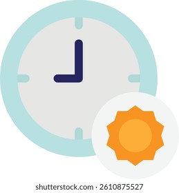 Sun Clock Weather Icon Vector Flat Illustration