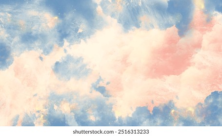 Sol y fondo de nubes con un color pastel. Fondo de acuarela blanco y azul.	