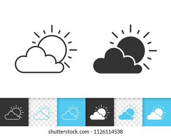 Sun and cloud black linear and silhouette icons. Thin line sign of weather. Forecast outline pictogram isolated on white, color, transparent background. Vector Icon shape. Sun simple symbol closeup