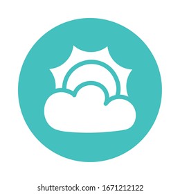 sun with cloud , block and flat style icon vector illustration design