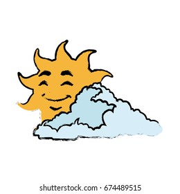 sun and cloud cartoon mascot drawn