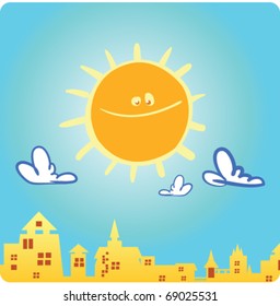 sun with cloud in the city