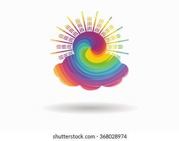 sun and cloud colorful icon
