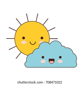 sun and cloud colorful kawaii silhouette vector illustration