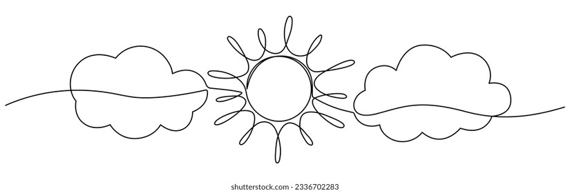 Sun with cloud continuous one line drawn. Sky linear symbol. Vector illustration isolated on white.