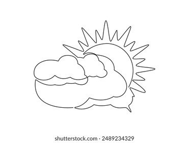 Sun and cloud continuous one line drawing vector illustration
