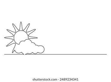 Sun and cloud continuous one line drawing vector illustration