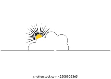 Sun and cloud continuous one line drawing of isolated outline silhouette vector icon