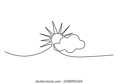 Sun and cloud continuous one line drawing of isolated outline silhouette vector icon