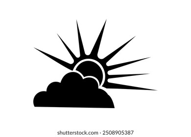 Sol e nuvem contínua um desenho de linha de silhueta isolada ícone vetor