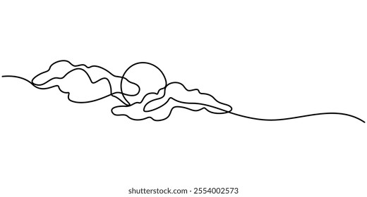 Sun and cloud continuous one line drawing vector illustration. Pro vector, Sun and Clouds Continuous Line Icon, Sunny Weather continuous line drawing with color shapes, One continuous line drawing.