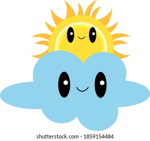 sun and cloud lindo personajes de dibujos animados sonriendo sobre el concepto del clima de fondo blanco
