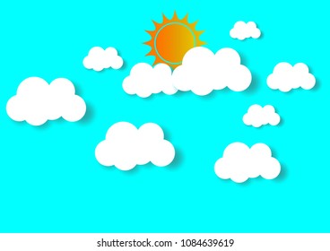 sun and cloud, cutted paper design. vector illustration.