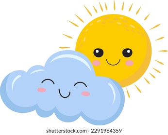 sun and cloud in doodle style isolated vector