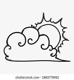 Sun and cloud doodle vector icon. Drawing sketch illustration hand drawn line.