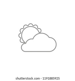 sun and cloud. Dotted outline silhouette with shadow on white background