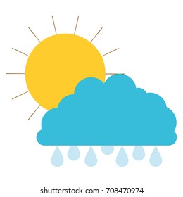 sun and cloud with drops rain colorful silhouette vector illustration