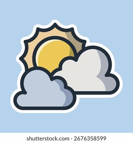 sun and cloud editable cartoon style sticker vector