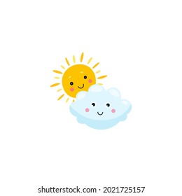 sun and cloud emoticon logo icon with a cute face, editable eps 10