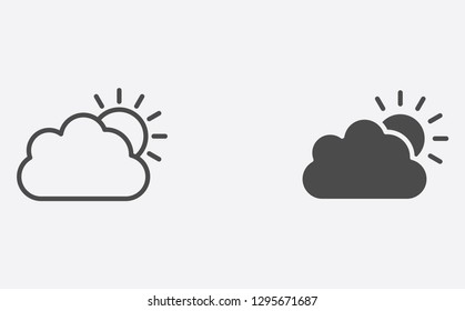 Sun and cloud filled and outline vector icon sign symbol